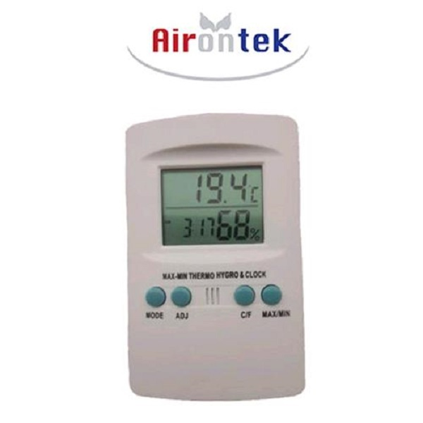 Hygrometer, thermometer with clock, Airontek 