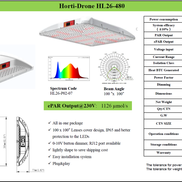 480W, LED, grow light, dimmable, waterproof, Horti-Drone