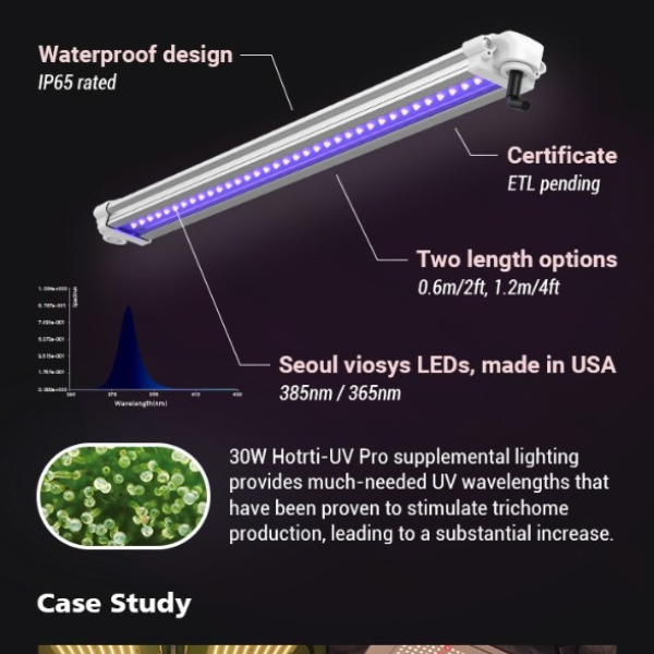 30W, UVA bar, supplemental lighting, 385-365 nm, wave lenght, stimulate trichome production, HL17-30